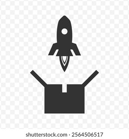 Vector illustration of rocket box icon in dark color and transparent background(PNG).