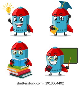 vector illustration of rocket character or mascot collection set with education theme