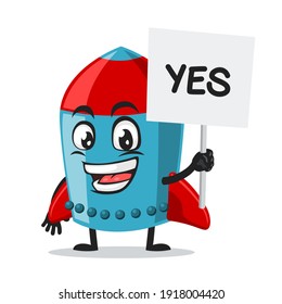 vector illustration of rocket character or mascot holding sign says yes