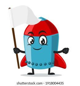 vector illustration of rocket character or mascot holding blank white banner