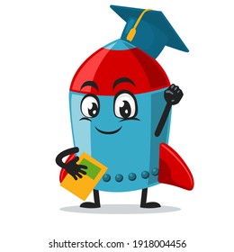 vector illustration of rocket character or mascot graduation hat and holding book