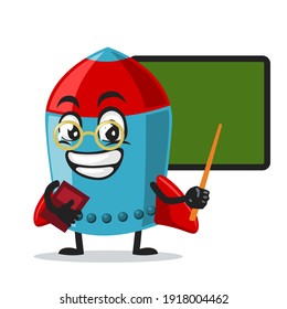 vector illustration of rocket character or mascot teaching in front of blackboard