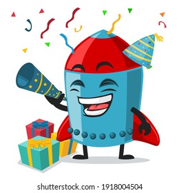 vector illustration of rocket character or mascot celebrate new year party
