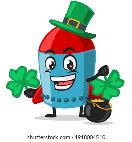 vector illustration of rocket character or mascot wearing shamrock hat