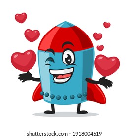 vector illustration of rocket character or mascot bring love symbols