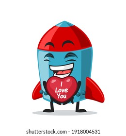 vector illustration of rocket character or mascot give love symbol and says i love you