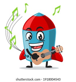vector illustration of rocket character or mascot playing guitar