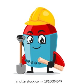 ilustración vectorial del personaje del cohete o de la mascota que lleva traje de constructor