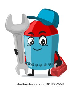 vector illustration of rocket character or mascot wearing service costume and holding wrench