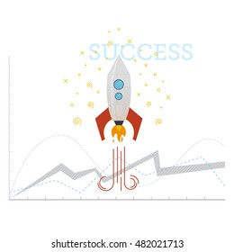 Vector illustration of a rocket and a chart. Company growth statistic. Illustration for promotion. 