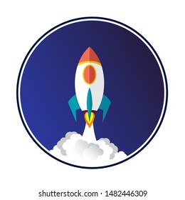 Vector illustration rocket concept. Rocket launch icon concept with smoke.