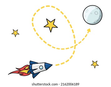 Vector illustration - a rocket flies to the moon. Startup or business achievement concept.	
