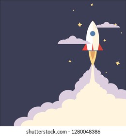 Vector illustration of a rocket flying into space