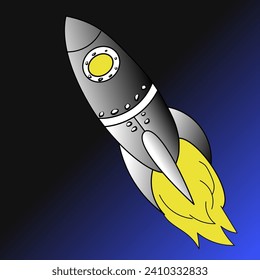 vector, an illustration of a rocket flying into space with a color gradient background