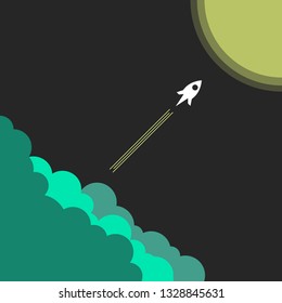 Vector illustration of a rocket flying to space on the planet in flat style