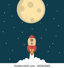 Vector illustration of rocket going to moon