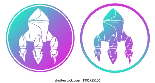 Vector Illustration of Rocket with Gradient Circle Blue and Violet. Logo, Sticker and Icon for Graphic Design. 
