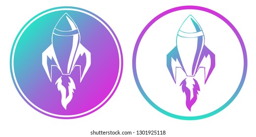 Vector Illustration of Rocket with Gradient Circle Blue and Violet. Logo, Sticker and Icon for Graphic Design. 