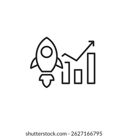 Vector illustration of rocket with graph in linear style suitable for startup growth icon