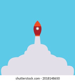 Vector illustration of a rocket hurtling into the sky with smoke billowing downwards