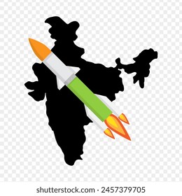 Vector illustration of rocket with India map on transparent background