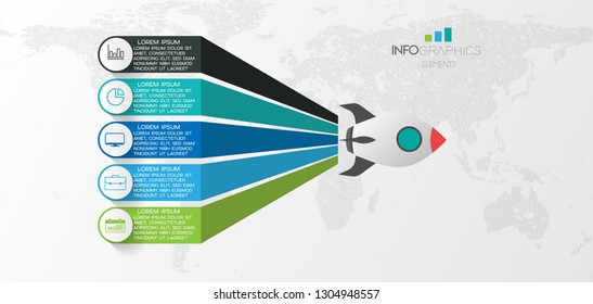 vector illustration rocket Infographic design template with icons and 5 options or steps. Can be used for process, presentations, layout, banner,info graph. 