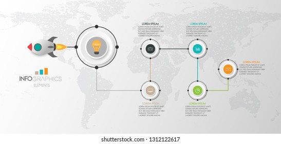 vector illustration rocket Infographic design template with icons and 5 options or steps. Can be used for process, presentations, layout, banner,info graph.