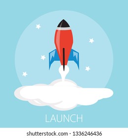 Vector illustration of rocket launch and business startup with "launch" startup technology concept