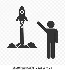 Vector illustration of rocket launch icon in dark color and transparent background(PNG).