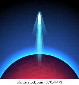 Vector illustration rocket launch on the space. EPS10.