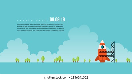 Vector illustration of rocket launch site preparation.