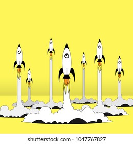 vector illustration of a rocket launch or of a spaceship, or a spacecraft, startup concept