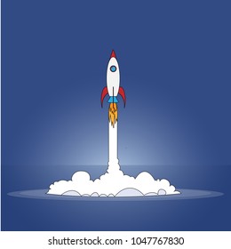 vector illustration of a rocket launch or of a spaceship, or a spacecraft, startup concept