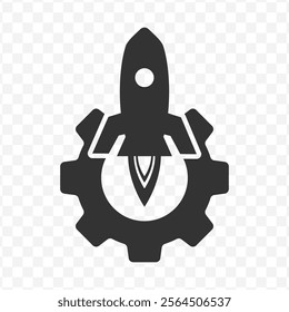 Vector illustration of rocket launcher gear icon in dark color and transparent background(PNG).