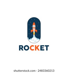 Vector illustration of a rocket logo that is launching.
