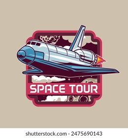 Vector Illustration of Rocket with Meteors and Clouds in The Space with Simple Illustration Available for Tshirt Design