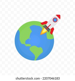 Vector Illustration Of Rocket On Earth Icon Sign And Symbol. Colored Icons For Website Design .Simple Design On Transparent Background (PNG).