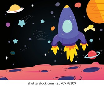 A vector illustration of Rocket on the Moon