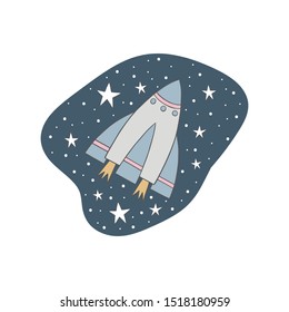 Vector illustration with rocket on white background.