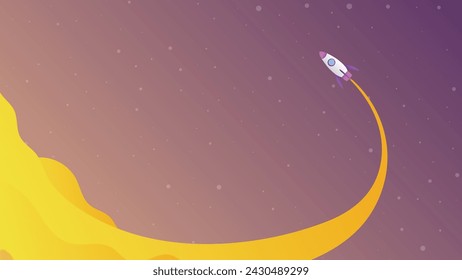 vector illustration of a rocket in outer space, space theme background design