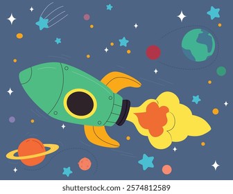 A vector illustration of Rocket in Outer Space