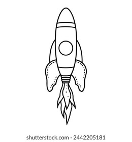 Vector illustration of a rocket outline icon, ideal for aerospace projects.