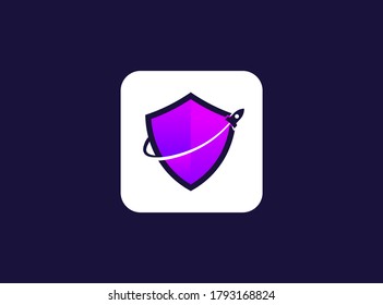 vector illustration of rocket shield logo template. good for technology company, and cyber security app logo icon.