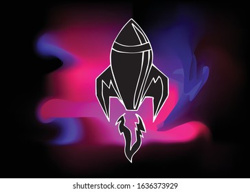 Vector Illustration of Rocket Ship Science with Neon Background