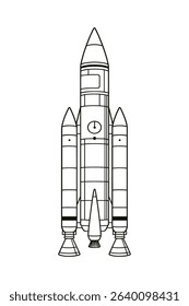 Vector Illustration of a Rocket, Space Exploration, Line Art on White Background