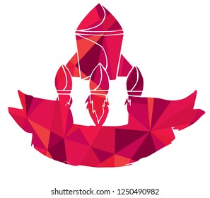 Vector Illustration of Rocket Spaceship Red Polygon Geometric Banner Logo For Isolated Graphic Design Outline, Sign, Symbol and more