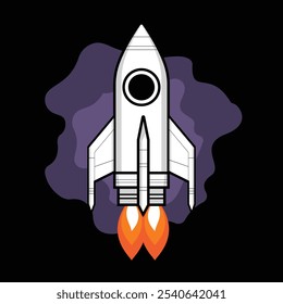 Ilustración vectorial De La Mosca De Arranque Del Cohete, Icono Del Lanzamiento Del Cohete Espacial - Diseño Plano Del Vector Aislado En El Fondo Blanco