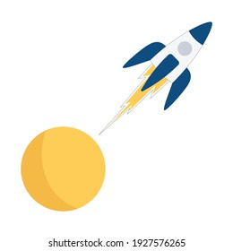 Vector illustration. The rocket takes off from the planet. Simple beautiful illustration. Vector icon.