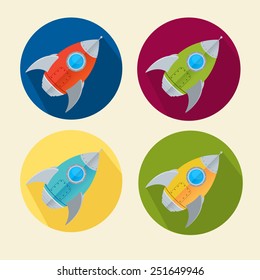 Vector illustration rockets icons set. Circle buttons