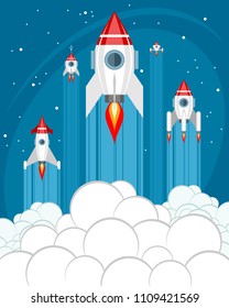 Vector illustration of rockets take off into space